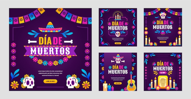 dia de muertosお祝いのグラデーションinstagram投稿コレクション