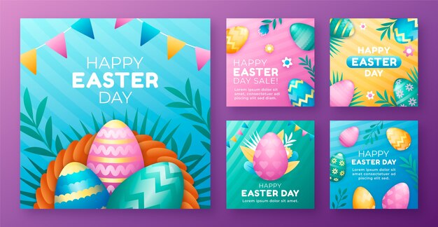 Gradient instagram posts collection for easter celebration