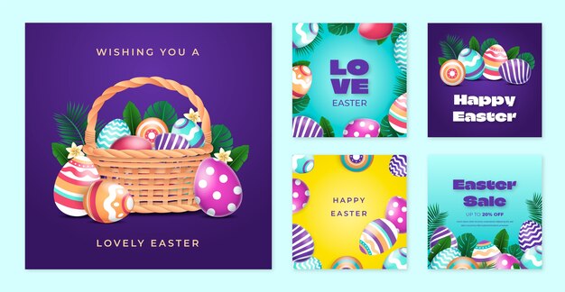 Free vector gradient instagram posts collection for easter holiday