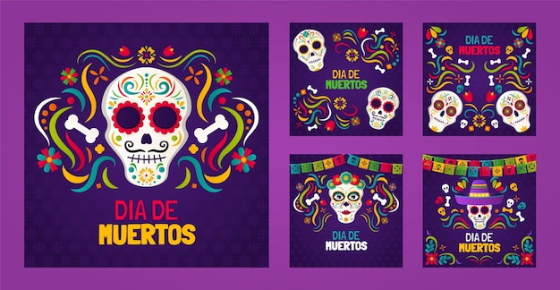 무료 벡터 dia de muertos 축하를 위한 gradient 인스타그램 게시물 컬렉션