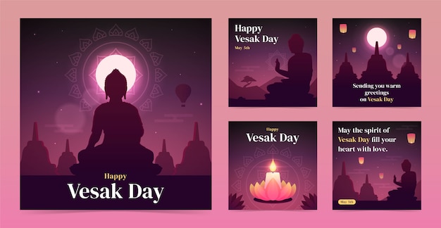 무료 벡터 베삭 축제 축하를 위한 그라데이션 인스타그램 게시물 모음