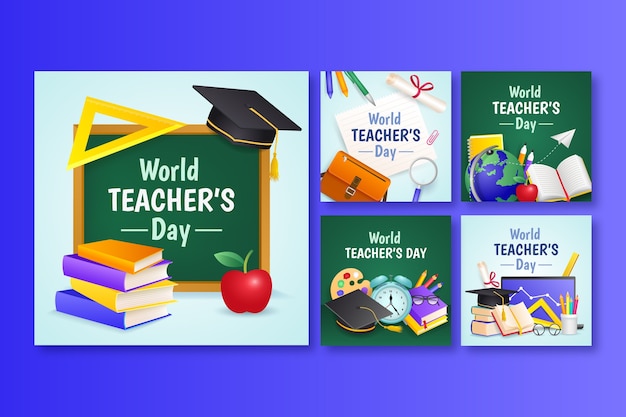 Бесплатное векторное изображение Градиент в инстаграме публикует коллекцию для празднования всемирного дня учителя