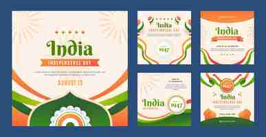 Free vector gradient instagram posts collection for india independence day celebration