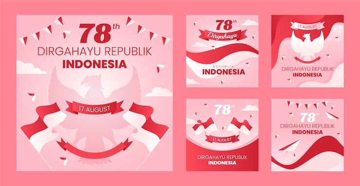 Free Vector gradient instagram posts collection for indonesia independence day celebration