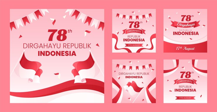 Free Vector gradient instagram posts collection for indonesia independence day celebration