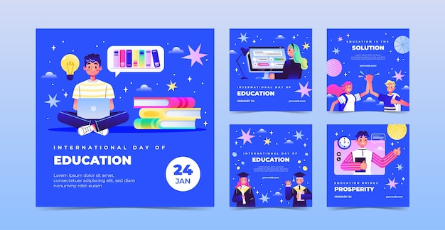 Free vector gradient instagram posts collection for international day of education