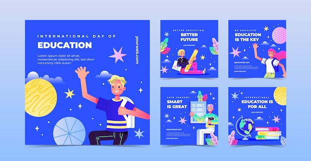 Free vector gradient instagram posts collection for international day of education