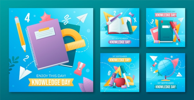 Gradient instagram posts collection for knowledge day celebration