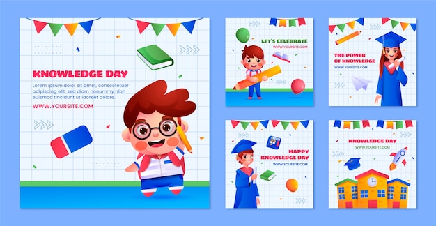 Gradient instagram posts collection for knowledge day celebration