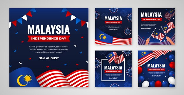 gradient instagram posts collection for malaysia independence day celebration