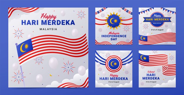 Gradient instagram posts collection for malaysia independence day celebration