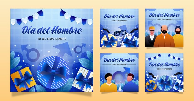 스페인어로 남성의 날 축하를 위한 그라데이션 인스타그램 게시물 컬렉션