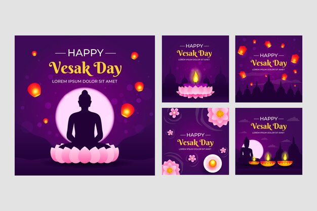 vesak day 축제 축하를 위한 그라데이션 인스타그램 게시물 모음