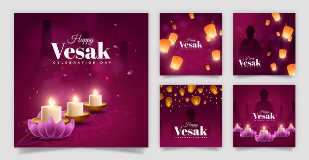 vesak祭のお祝いのためのグラデーションinstagram投稿コレクション