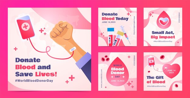 Gradient instagram posts collection for world blood donor day