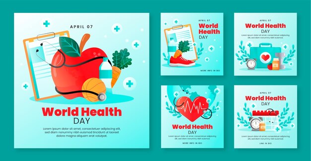 Gradient instagram posts collection for world health day celebration