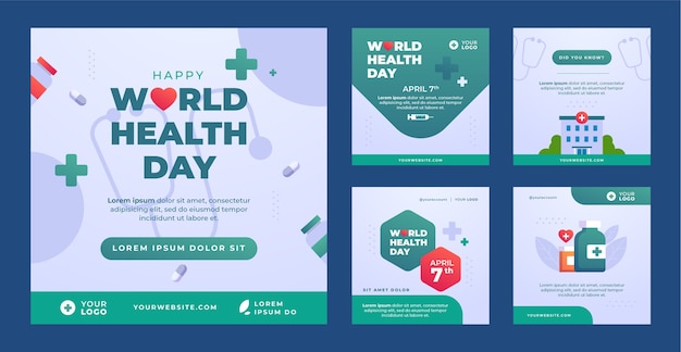 Gradient instagram posts collection for world health day celebration