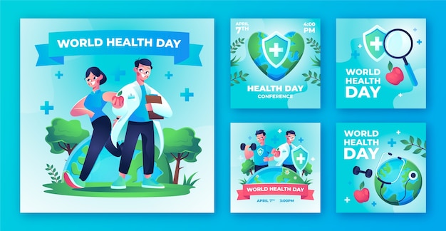 Free vector gradient instagram posts collection for world health day celebration