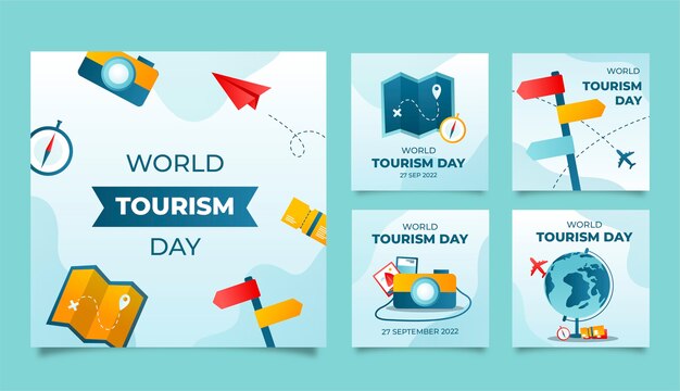 세계 관광의 날 축하를 위한 그라데이션 인스타그램 게시물 모음