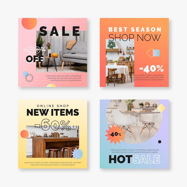 無料ベクター 写真付きグラデーションinstagramセール投稿コレクション