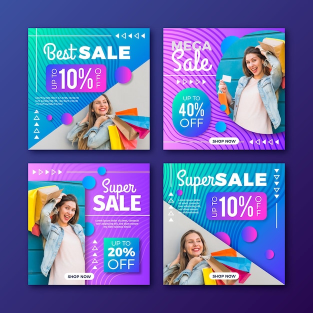 Free vector gradient instagram sale posts collection with photo