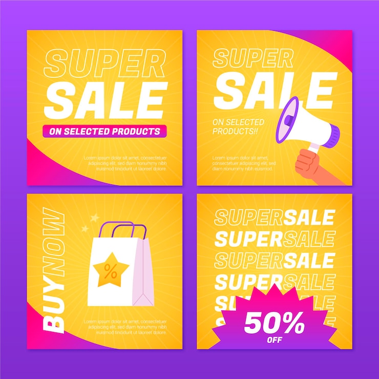 Free Vector gradient instagram sale posts collection with photo