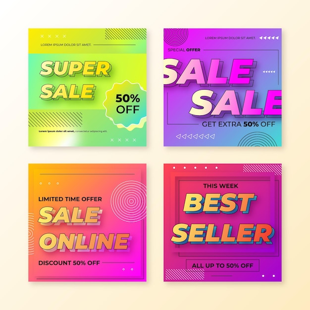 Free vector gradient instagram sale posts collection