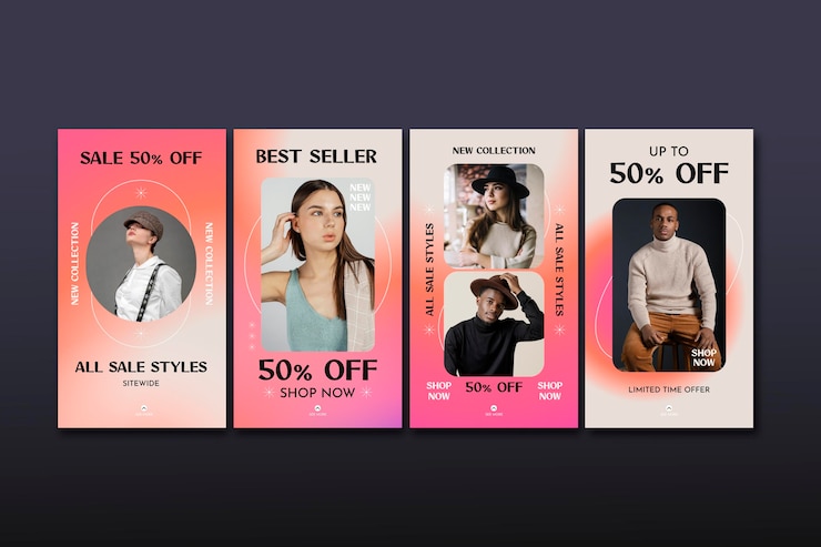 Free Vector gradient instagram sale stories collection with photo