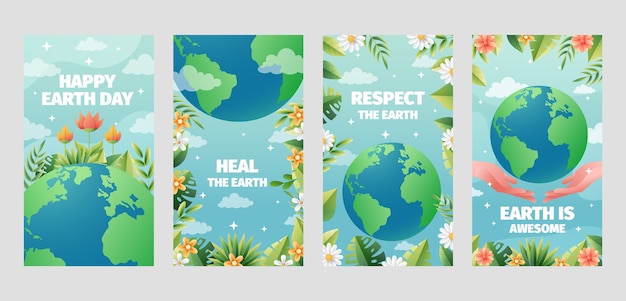 Free vector gradient instagram stories collection for earth day celebration