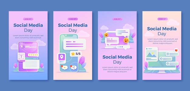 無料ベクター ソーシャルメディアデーのグラデーションinstagramストーリーコレクション