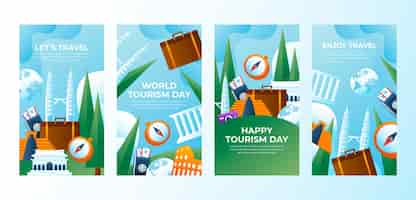 Бесплатное векторное изображение Коллекция градиентных историй instagram для празднования всемирного дня туризма