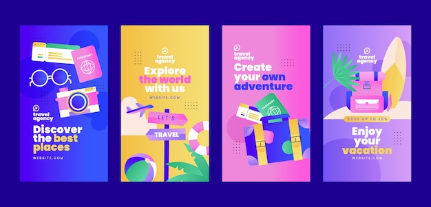 Free vector gradient instagram stories collection for travel agency