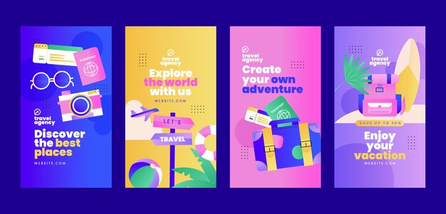 Gradient instagram stories collection for travel agency