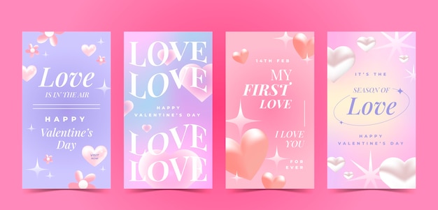 Collezione di storie di instagram gradient per la festa di san valentino