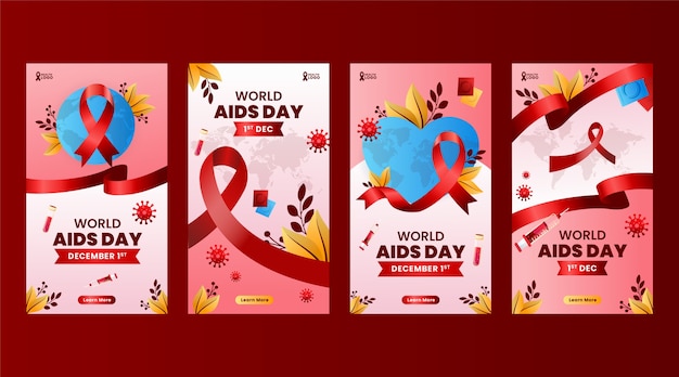 Vettore gratuito raccolta di storie instagram sfumate per la consapevolezza della giornata mondiale contro l'aids