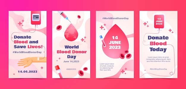 Raccolta di storie instagram sfumate per la giornata mondiale dei donatori di sangue