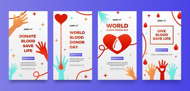Коллекция градиентных историй instagram ко всемирному дню донора крови