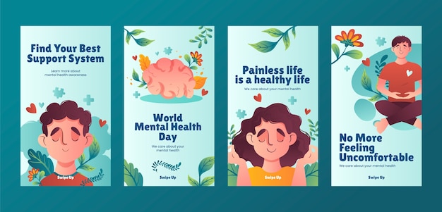 Коллекция градиентных историй instagram ко всемирному дню психического здоровья