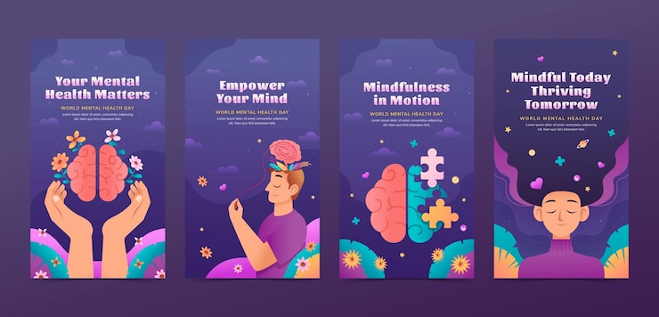 Бесплатный Вектор коллекция историй gradient в instagram для всемирного дня психического здоровья