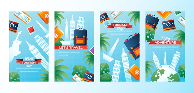 Gradient instagram stories collection for world tourism day celebration