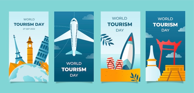 세계 관광의 날 축하를 위한 그라데이션 인스타그램 스토리 컬렉션