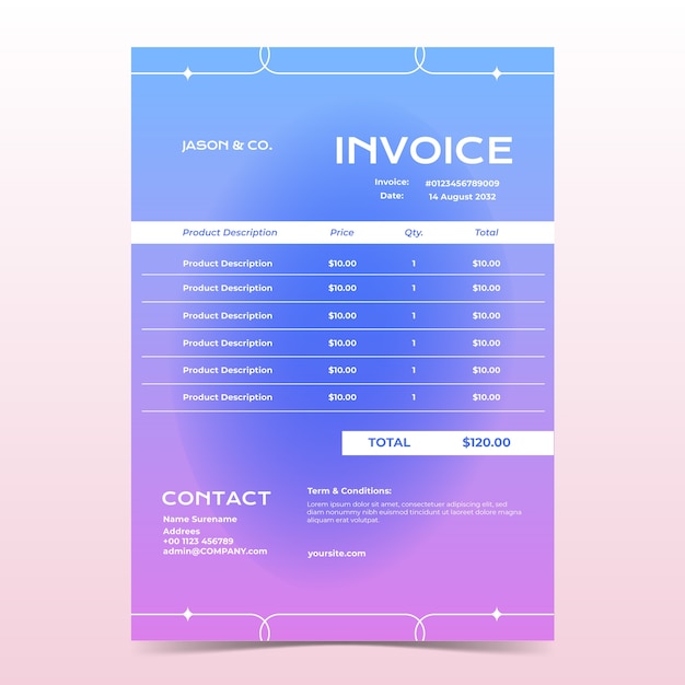 Gradient interior design company invoice template