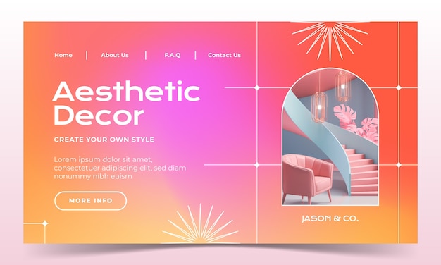 Free vector gradient interior design company landing page template