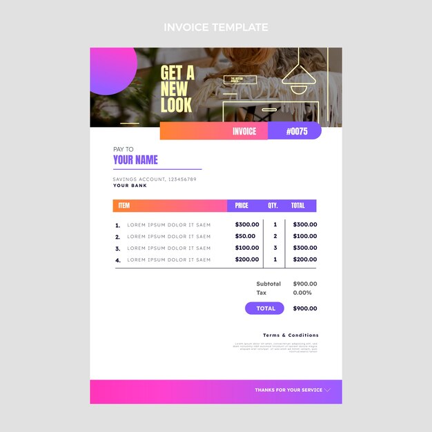 グラデーションインテリア請求書デザインテンプレート