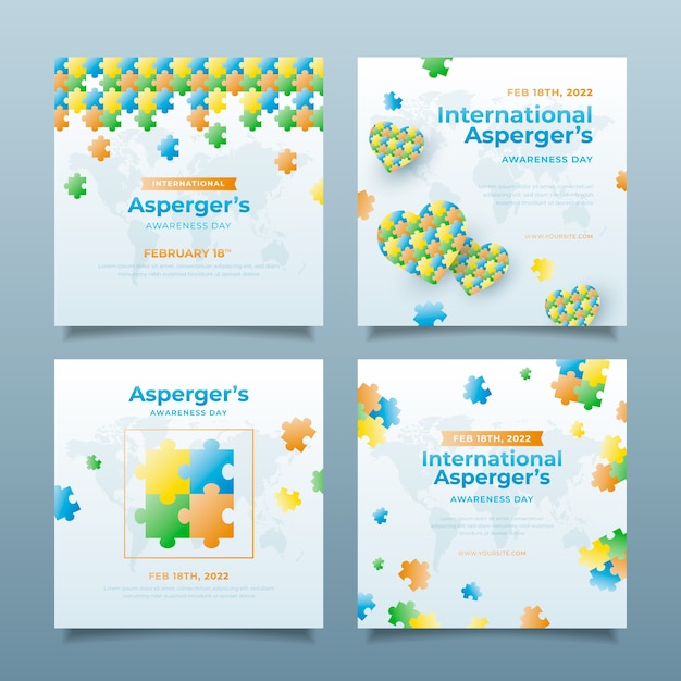 Free vector gradient international asperger day instagram posts collection