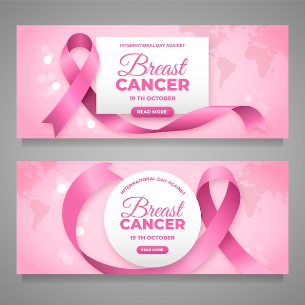 Набор горизонтальных баннеров градиентного международного дня борьбы с раком груди