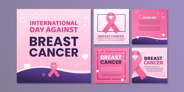 Gradient international day against breast cancer instagram posts collection