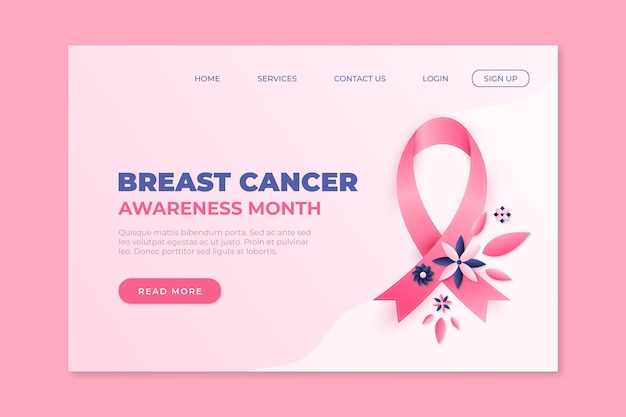 Gradient international day against breast cancer landing page template