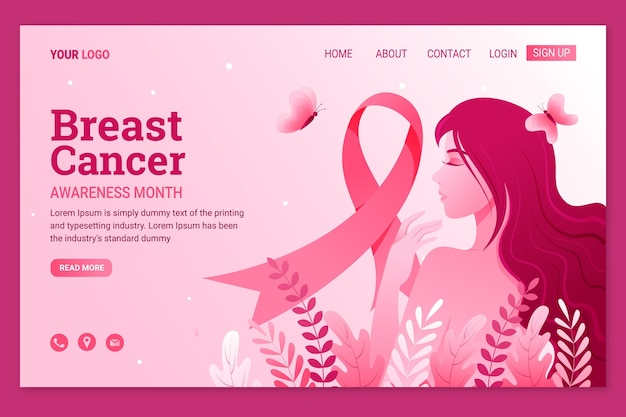 Gradient international day against breast cancer landing page template