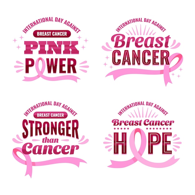 Free vector gradient international day against breast cancer lettering labels collection